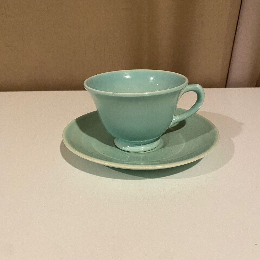 Lu-Ray Pastels USA Tea Cup & Saucer Blue Green Turquoise Set